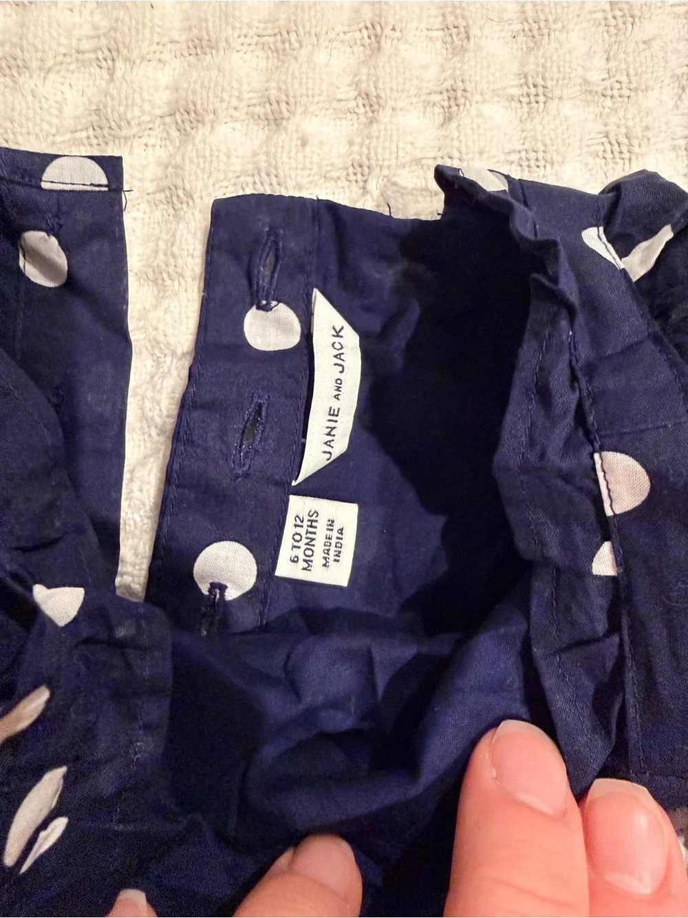 Janie & Jack Navy Polka Dot Ruffle Dress - 6-12m